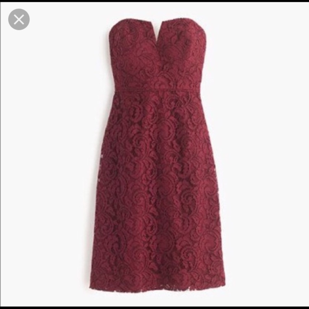 J Crew Lace Dress Bridesmaid Burgundy Sweetheart 4